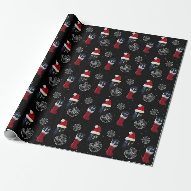space police box design wrapping paper (Unrolled)