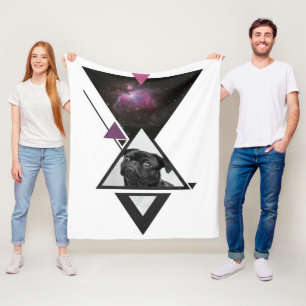 Space Pug Black Pug Dog Gift Idea For Pug Lovers Fleece Blanket