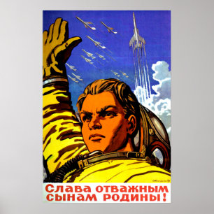 Space race, glory to our sins, Soviet propaganda Poster