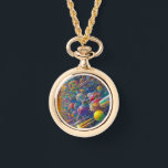 Space Race gold necklace watch<br><div class="desc">Space Race necklace watches are for National Science Day and people interested in space,  science and Sci-Fi fans,  racing fans,  and surrealism and pop art lovers. Space Race is Steamy Raimon original digital art.</div>