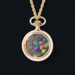 Space Race gold necklace watch w numbers<br><div class="desc">Space Race necklace watches are for National Science Day,  people interested in space,  science and Sci-Fi fans,  racing fans,  and surrealism and pop art lovers. Space Race is Steamy Raimon original digital art.</div>