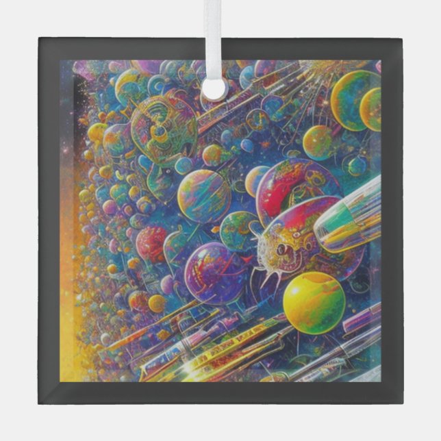 Space Race square glass ornament (Front)
