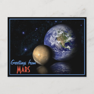 Space Red Blue Black Mars Earth Globe Photo Postcard