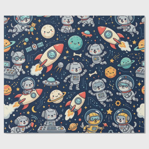 Space Robot Dog Wrapping Paper – Cute Pattern