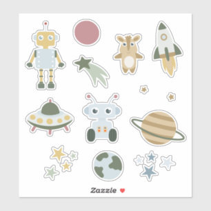 Space Robot Rocket Cute Pastel Kids Galaxy