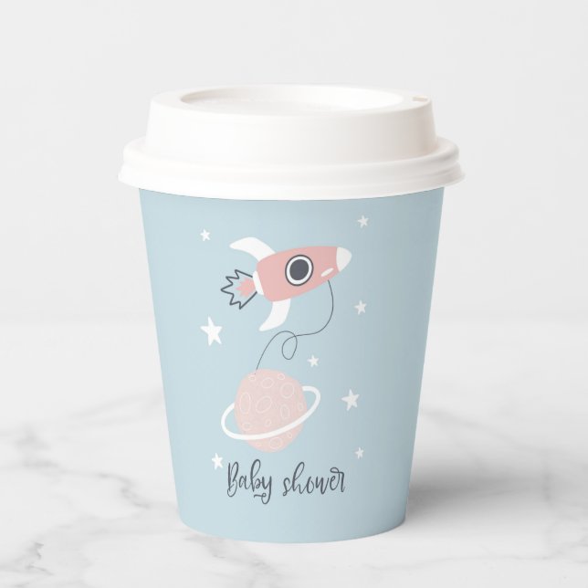 Space Rocket and Jupiter Baby Shower Paper Cups (Front)