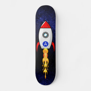 Space rocket and monogram on galaxy  skateboard