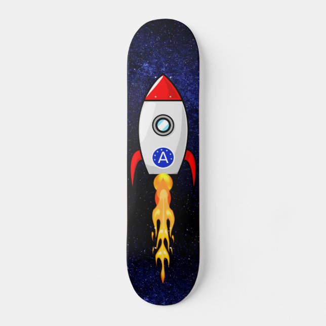 Space rocket and monogram on galaxy  skateboard (Front)