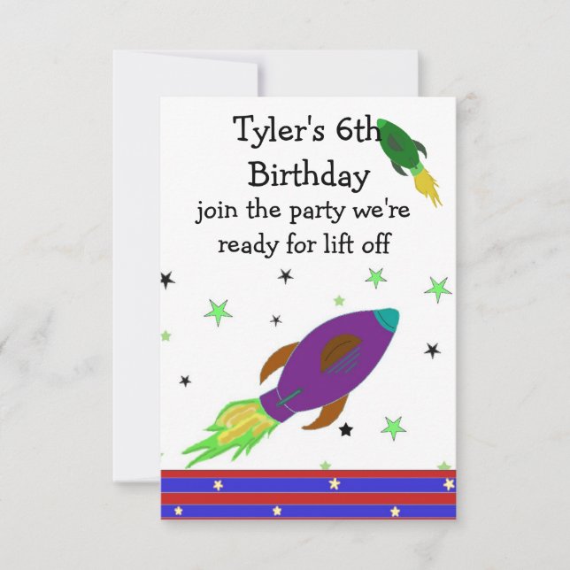 Space Rocket Birthday Invitation (Front)