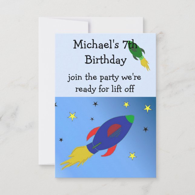 Space Rocket Birthday Invitation (Front)