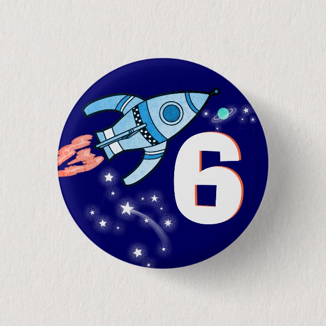 Space rocket blue boys age button (Front)