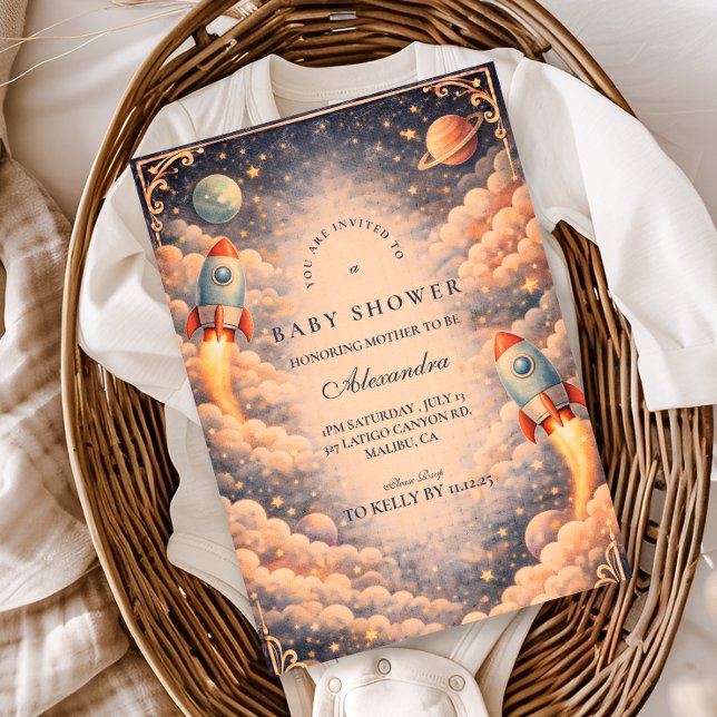 Space Rocket Clouds Baby Shower Invitation (Creator Uploaded)