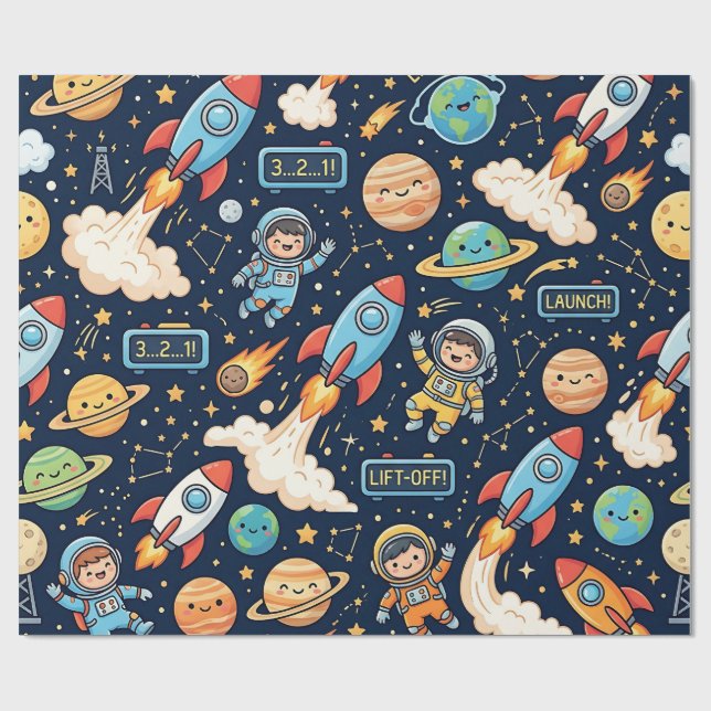 Space Rocket Countdown Wrapping Paper (Flat)