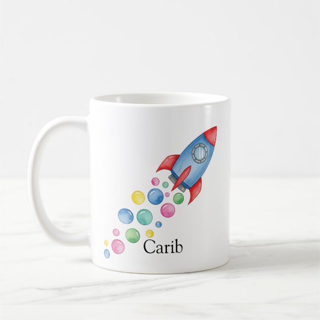 Space Rocket Cute Fun Gift Personalized with Name Coffee Mug (Left)