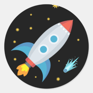 Space Rocket Emoji Classic Round Sticker