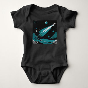 Space Rocket – Grey & Blue Baby Bodysuit