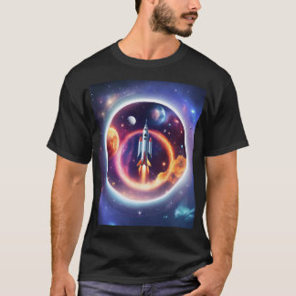 "Space Rocket Holographic Circle" T-Shirt