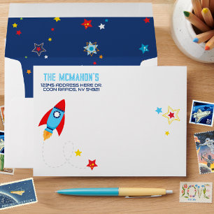 Space Rocket Invite Envelopes with Return Address