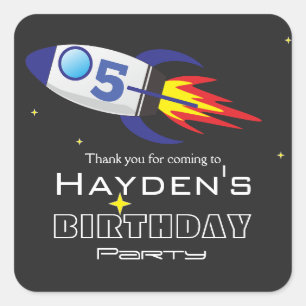 Space Rocket Kids Birthday Custom Age Square Sticker
