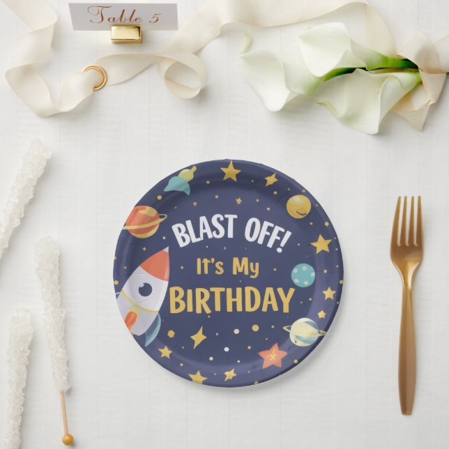 Space Rocket Kids Birthday Party Plates  (Wedding)
