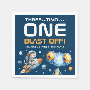 Space Rocket Launch Blast Off Cute 1st Birthday Napkin
