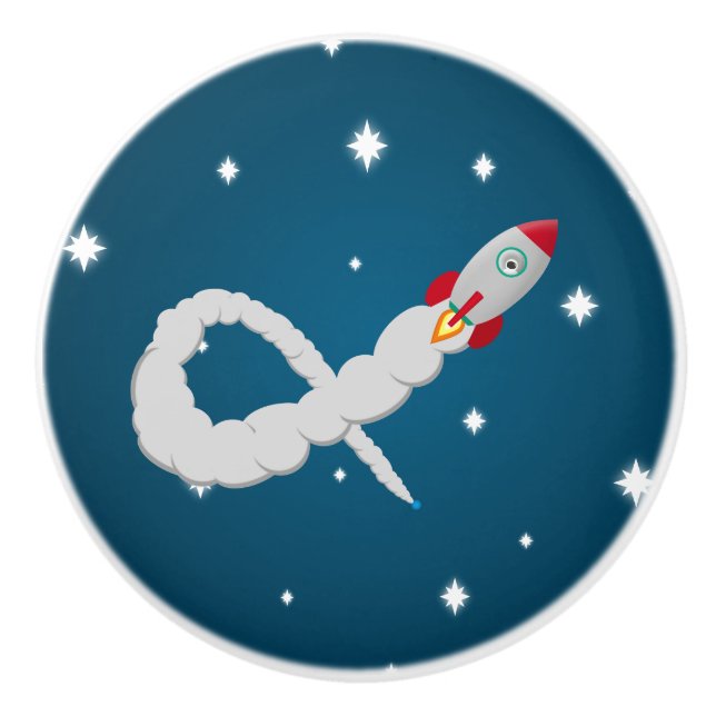 Space Rocket Launch in Space Ceramic Knob (Front)