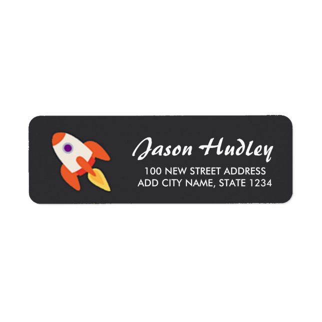 Space rocket on black return address label (Front)