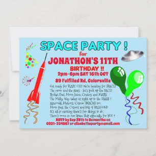 SPACE Rocket outer space birthday party Invitation