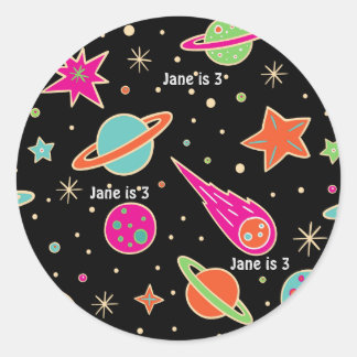 Space Rocket Pattern Name Birthday Classic Round Sticker