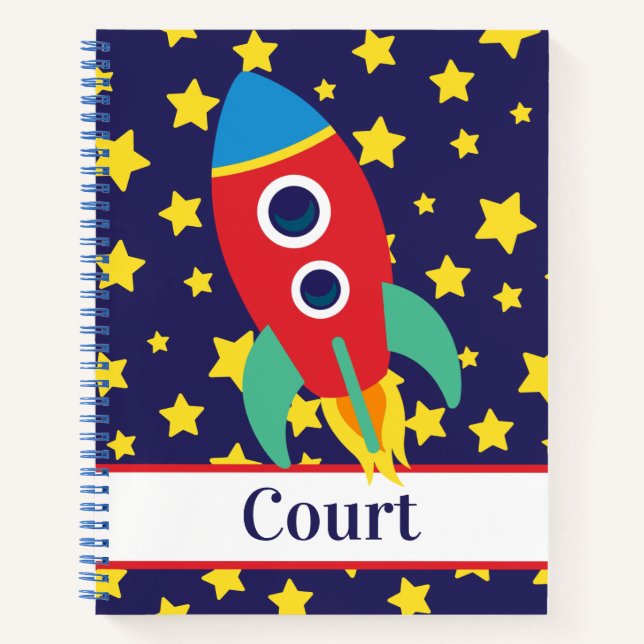 Space Rocket Personalised Spiral Notebook (Front)
