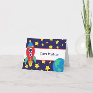 Space Rocket Personalized Folded Note Cards