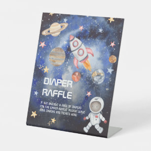 Space Rocket Planets Baby Shower Diaper Raffle Pedestal Sign