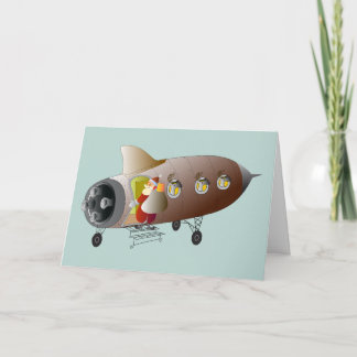 Space Rocket Santa Holiday Card