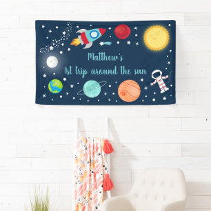 Space Rocket Ship Astronaut Planets Birthday Banner