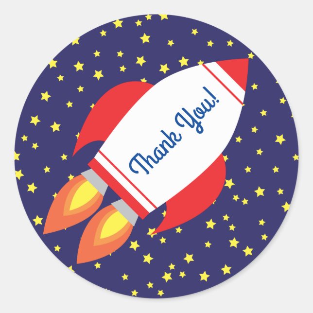 Space Rocket Ship Birthday Party Classic Round Sticker (Front)