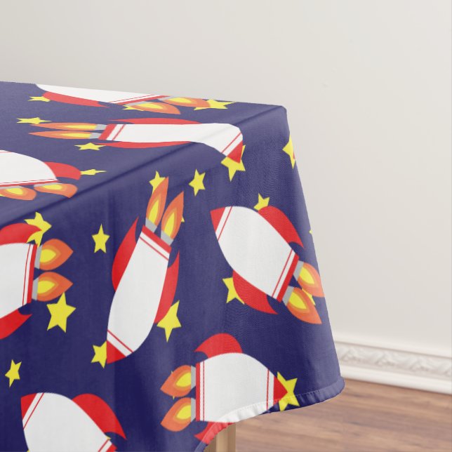 Space Rocket Ship Birthday Party Tablecloth (In Situ)