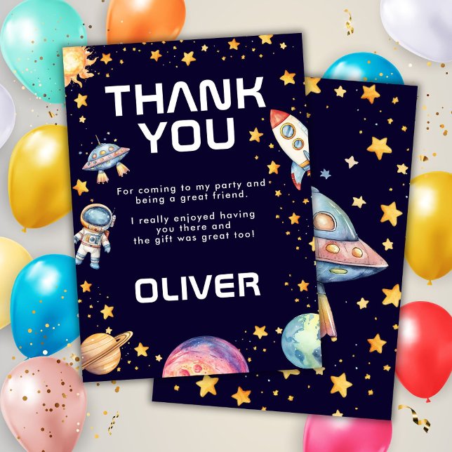 Space Rocket Ship Birthday Party Thank You Card (Creator Uploaded)