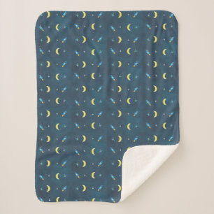 Space Rocket Ship Pattern Nursery Sherpa Blanket