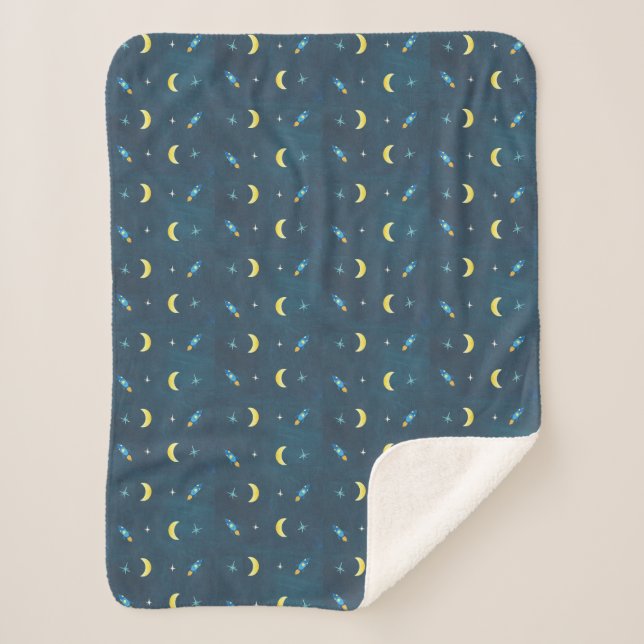 Space Rocket Ship Pattern Nursery Sherpa Blanket (Front)