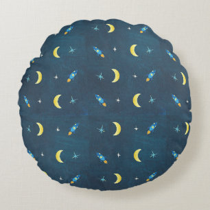 Space Rocket Ship Pattern Round Cushion