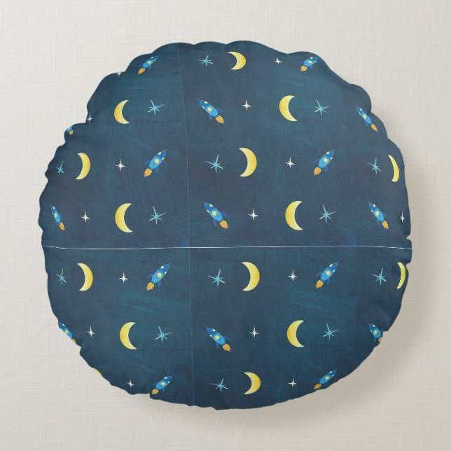 Space Rocket Ship Pattern  Round Cushion (Front)