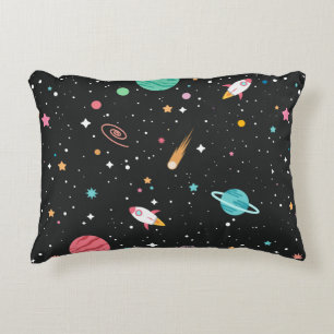 Space Rocket Ships and Stars Decorative Cushion