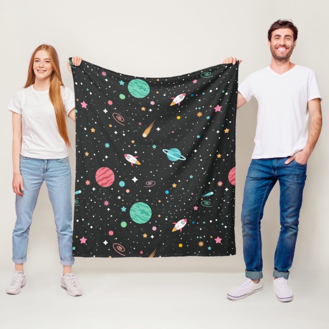 Space Rocket Ships and Stars  Fleece Blanket (In Situ)