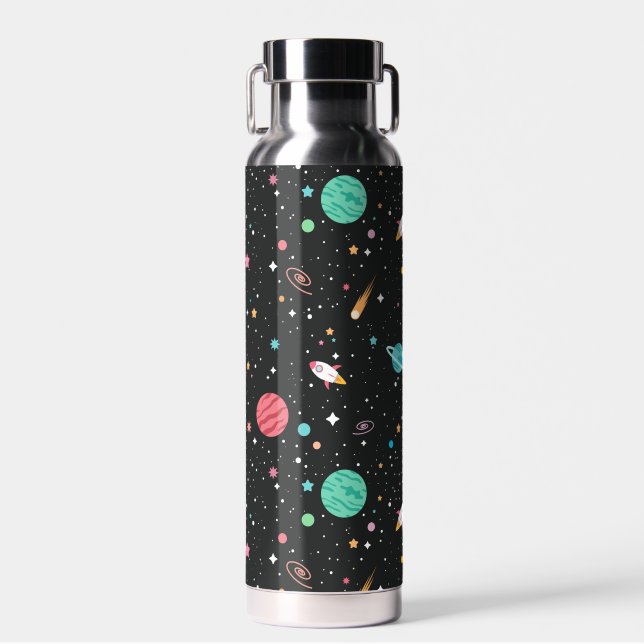 Space Rocket Ships and Stars Water Bottle (Front)