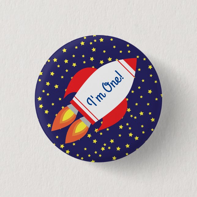 Space Rocket Star Ship 1st Birthday Button Pin (Front)