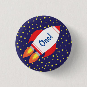Space Rocket Star Ship 1st Birthday Button Pin