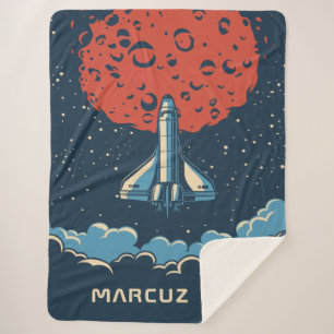 Space Rocket to Red Planet Custom Blanket for Boys