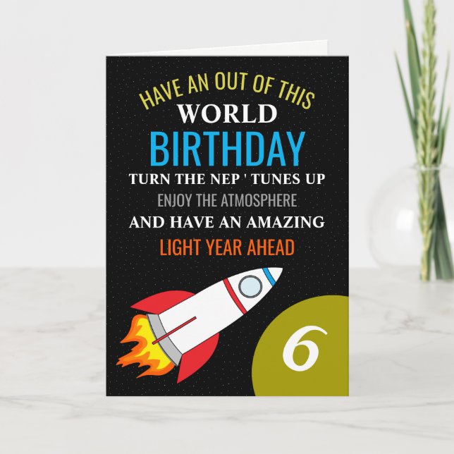 Space Rocket to the Moon Children's Birthday Card (Front)