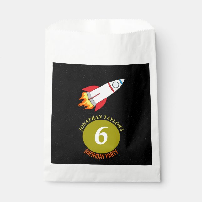 Space Rocket to the Moon Children's Birthday Favour Bag (Front)