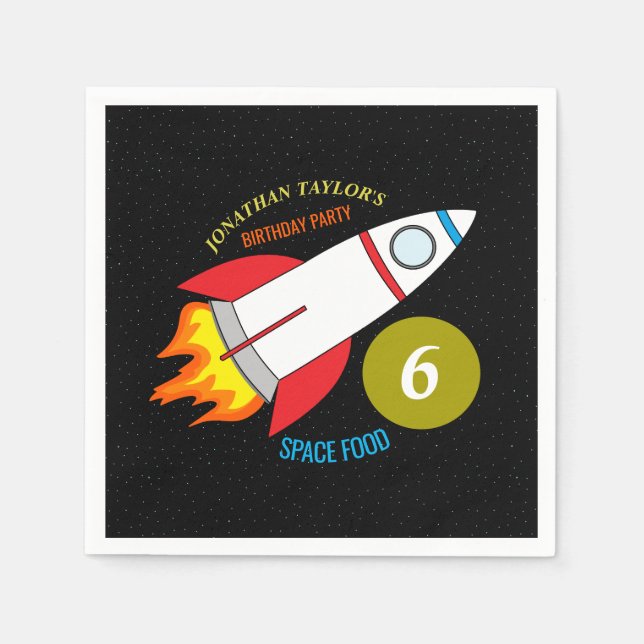 Space Rocket to the Moon Children's Birthday Napkin (Front)